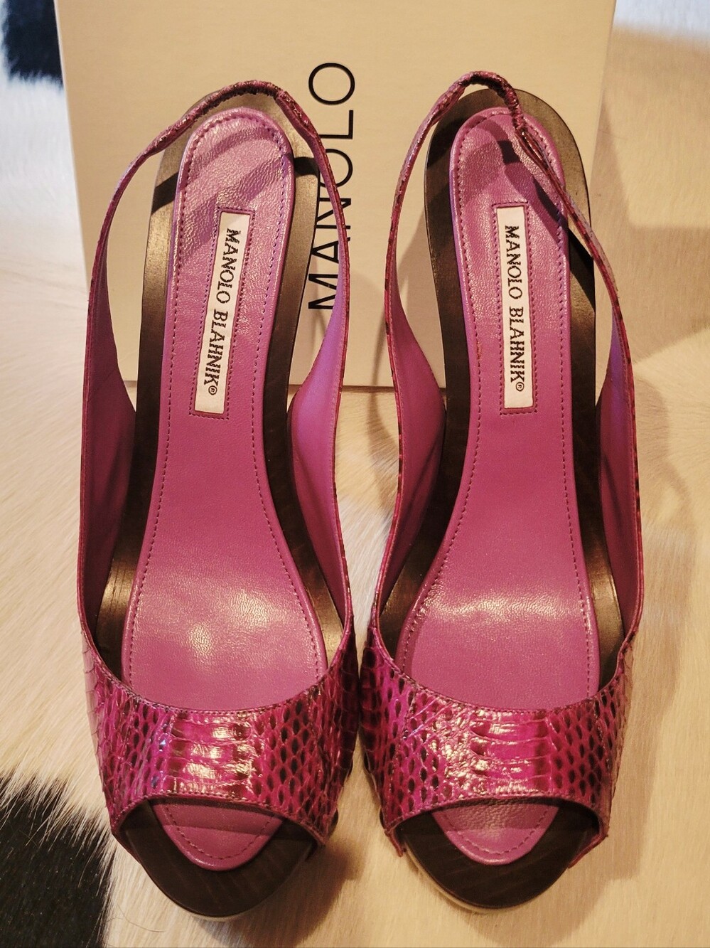 Manolo Blahnik Vintage Purple Snakeskin Slingback Pumps - New In Box Never Worn